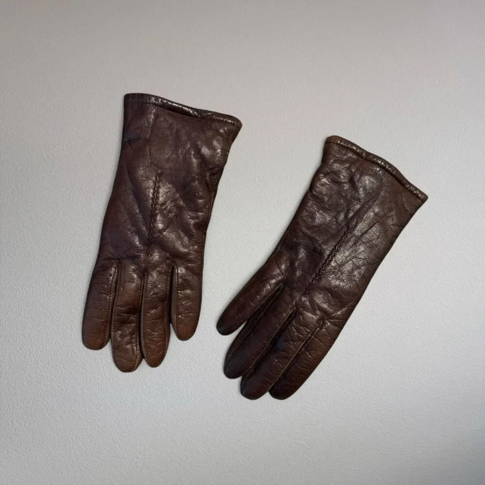 Vintage Brown Leather Gloves Small Driving Classic 6.5 Insulate